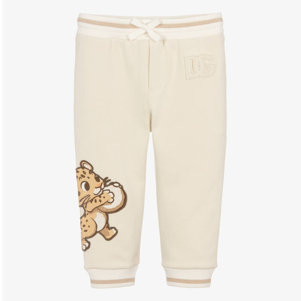 Dolce & Gabbana-Boys Beige Cotton Jersey Baby Leopard Print Joggers | Childrensalon