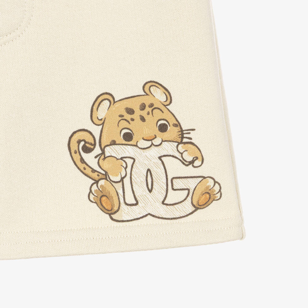 Dolce & Gabbana-Boys Beige Cotton Jersey Leopard Shorts | Childrensalon