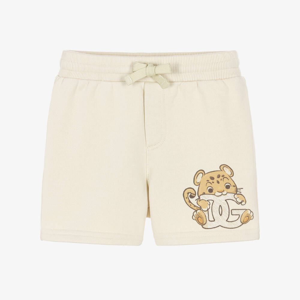 Dolce & Gabbana-Boys Beige Cotton Jersey Leopard Shorts | Childrensalon
