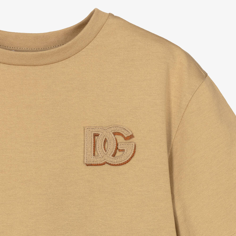 Dolce & Gabbana-Футболка бежевая из хлопкового трикотажа с логотипом 3D для мальчиков | Childrensalon