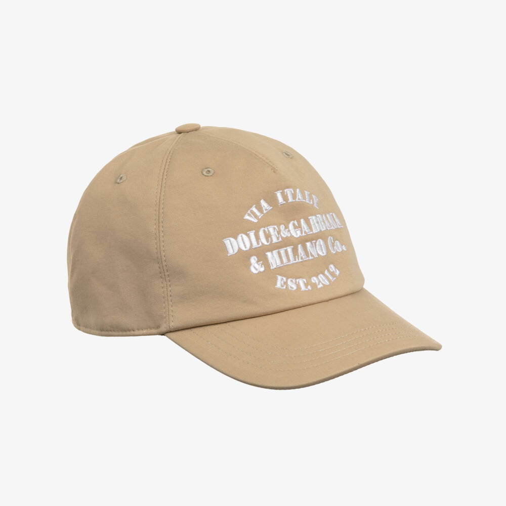 Dolce & Gabbana-Boys Beige Cotton Twill Logo Embroidered Cap  | Childrensalon
