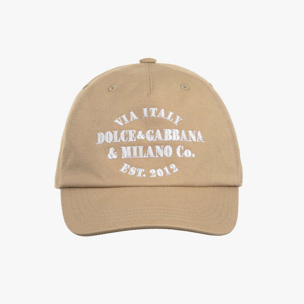Dolce & Gabbana-كاب بشعار مطرز قطن تويل لون بيج للأولاد | Childrensalon