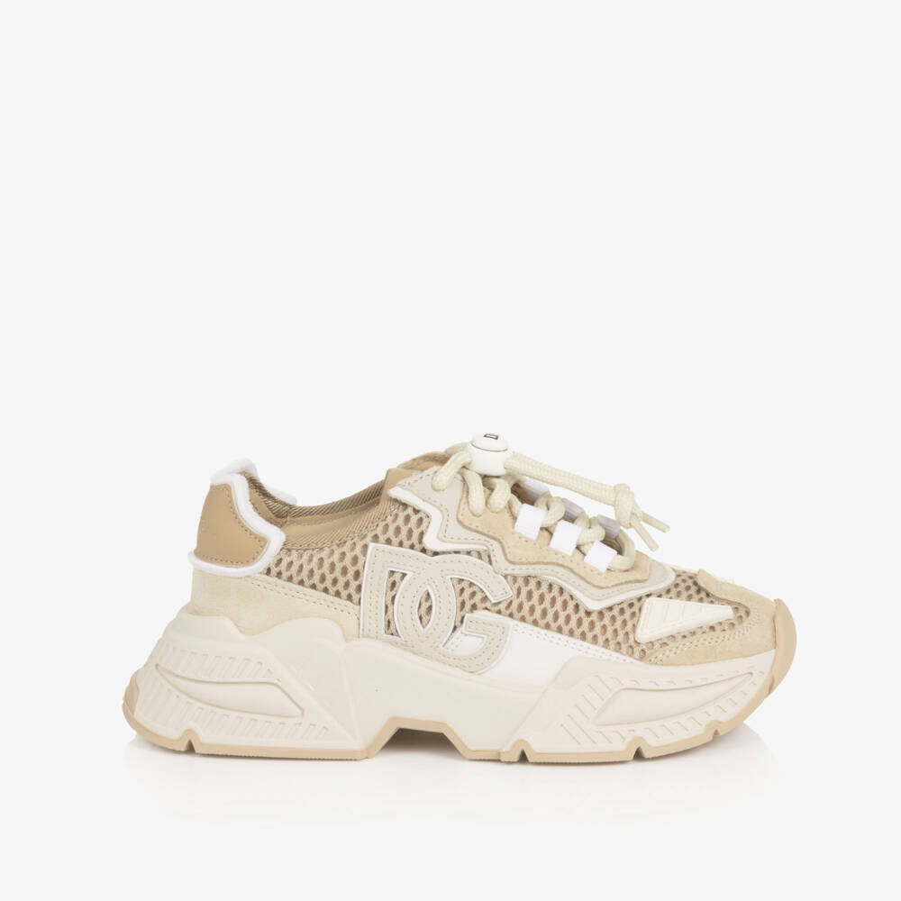 Dolce & Gabbana-Boys Beige DG Logo Daymaster Trainers | Childrensalon