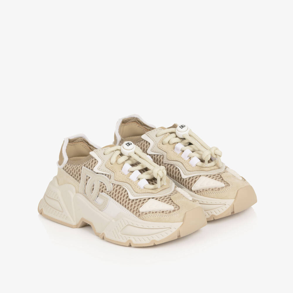 Dolce & Gabbana-Boys Beige DG Logo Daymaster Trainers | Childrensalon
