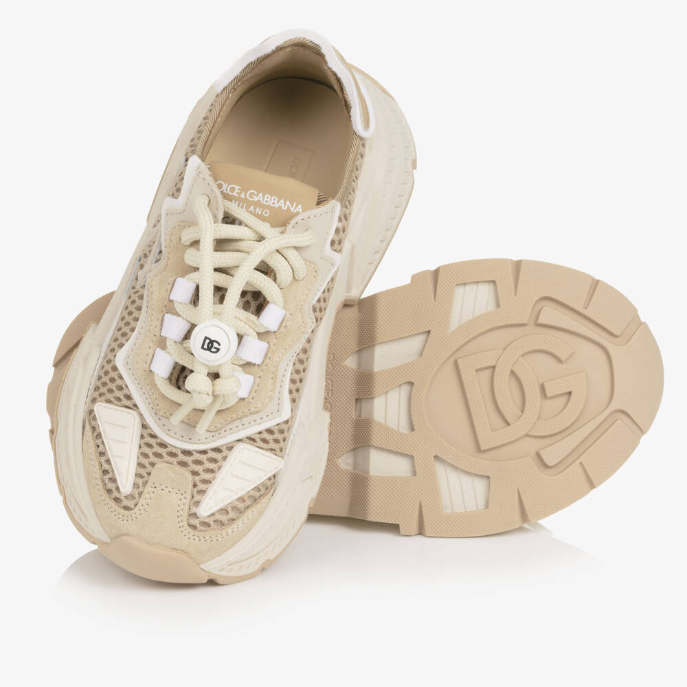 Dolce & Gabbana-Boys Beige DG Logo Daymaster Trainers | Childrensalon
