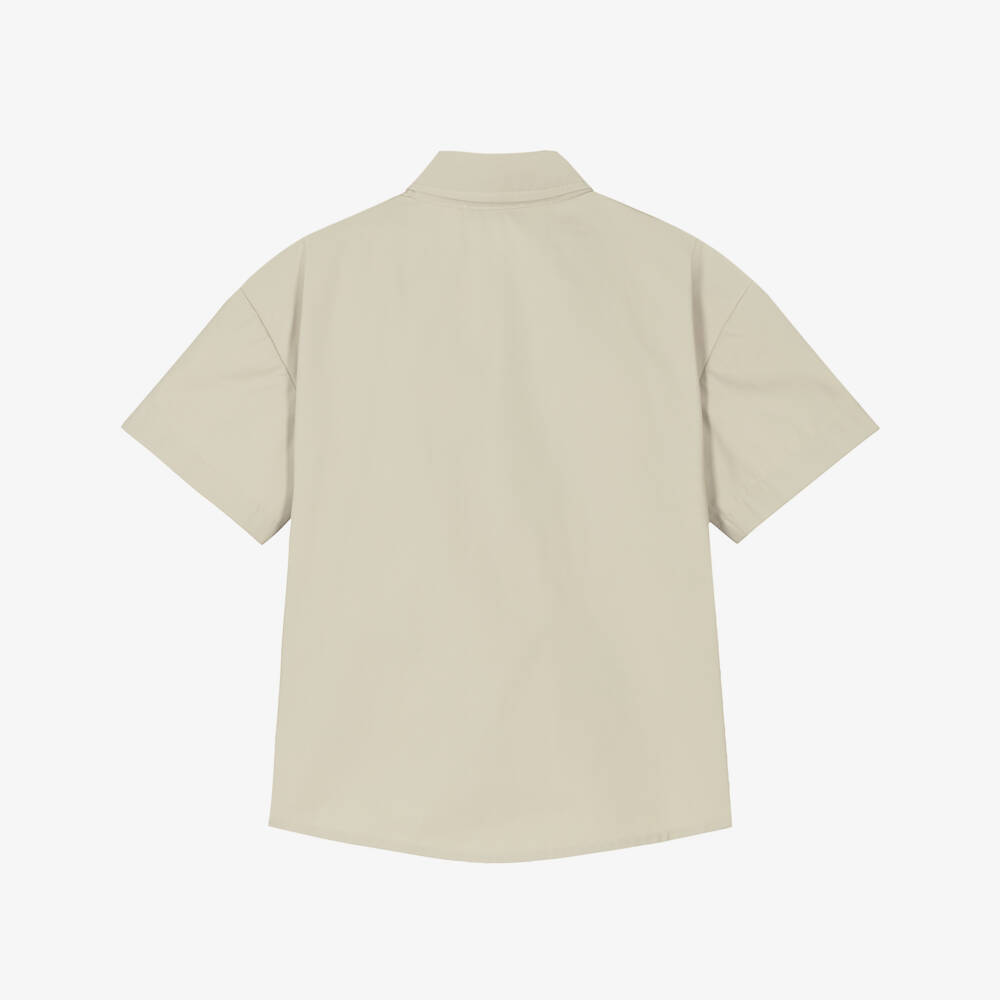 Dolce & Gabbana-Boys Beige DG Logo Short-Sleeved Cotton Shirt | Childrensalon