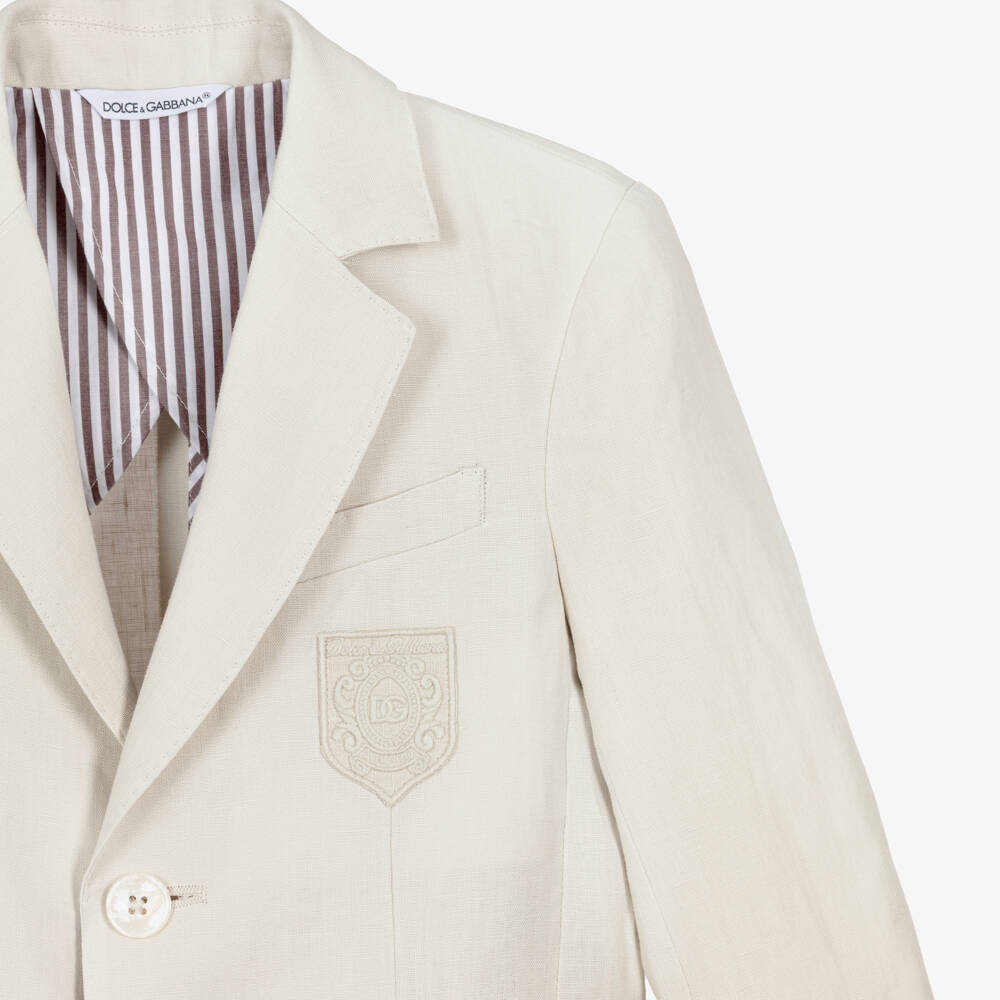 Dolce & Gabbana-Boys Beige Linen Blazer with DG Logo Crest | Childrensalon