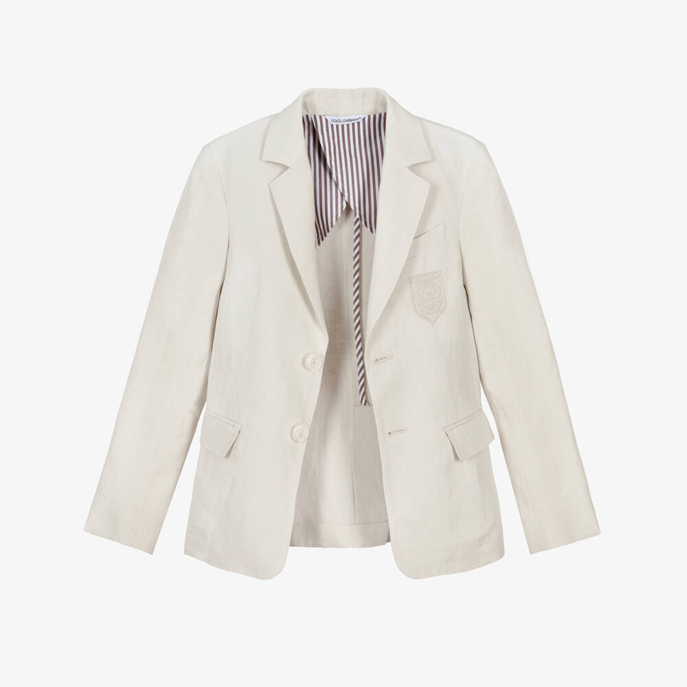 Dolce & Gabbana-Boys Beige Linen Blazer with DG Logo Crest | Childrensalon