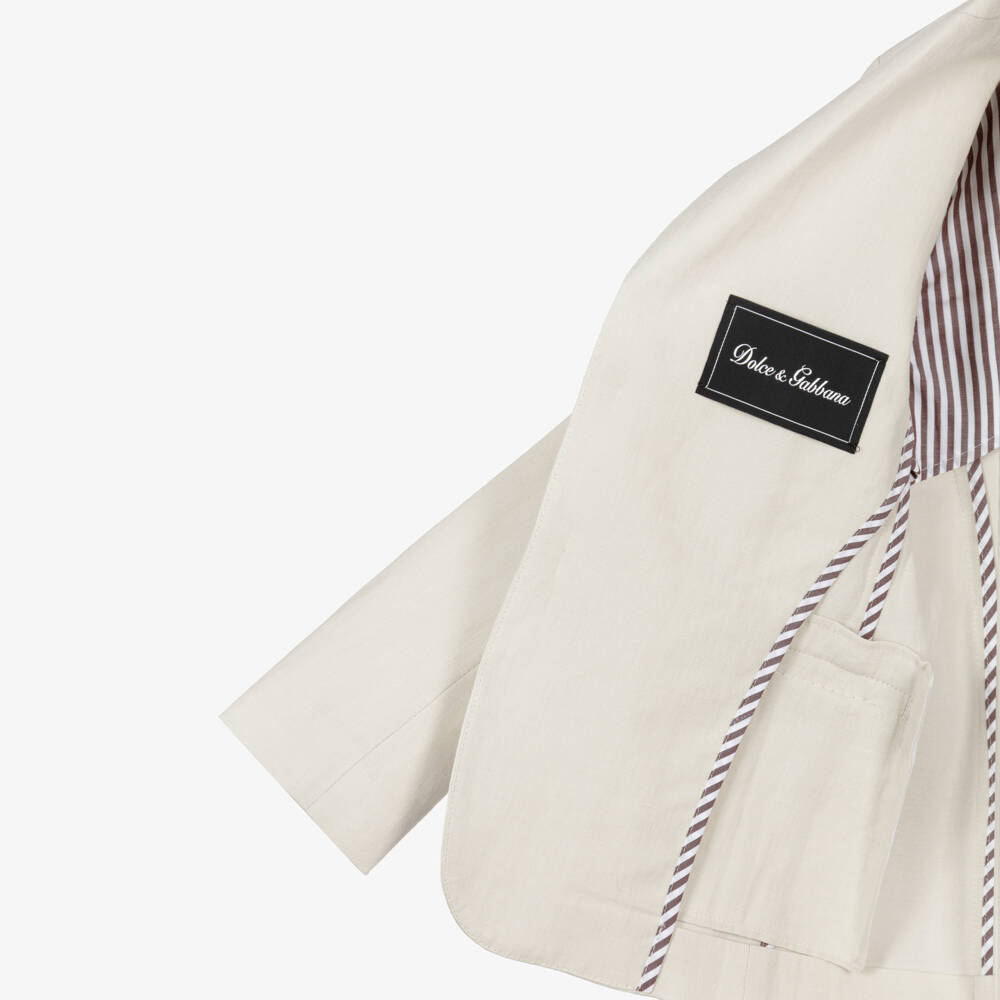 Dolce & Gabbana-Boys Beige Linen Blazer with DG Logo Crest | Childrensalon
