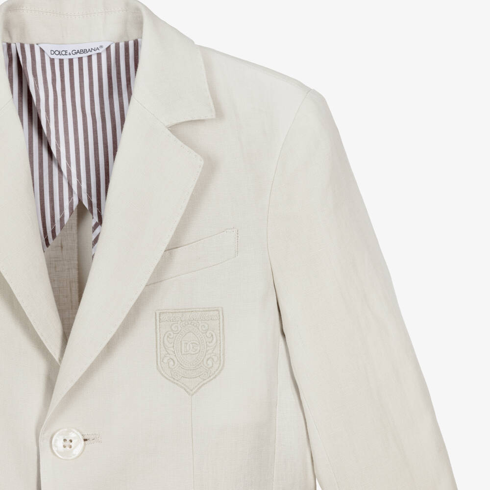 Dolce & Gabbana-Boys Beige Linen Blazer with DG Logo Crest | Childrensalon