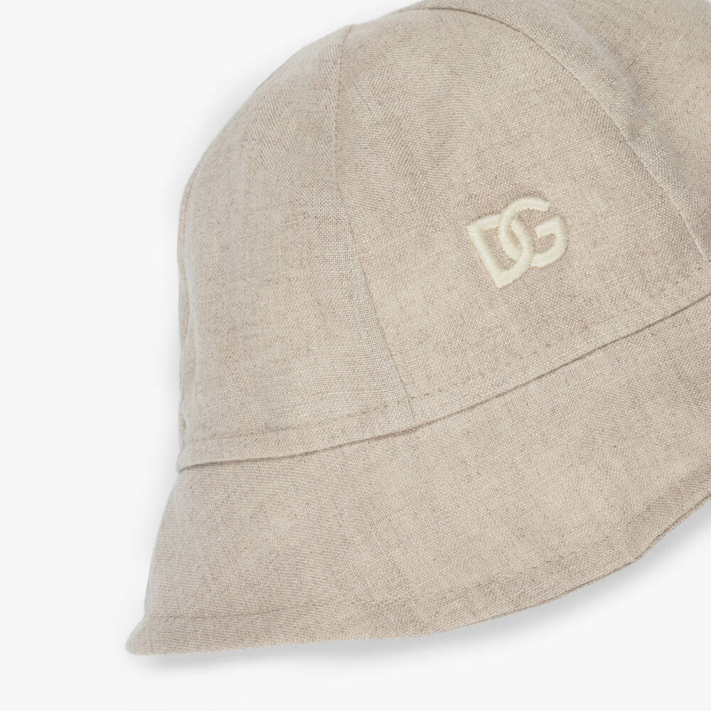 Dolce & Gabbana-Boys Beige Linen Hat with Embroidered Logo | Childrensalon
