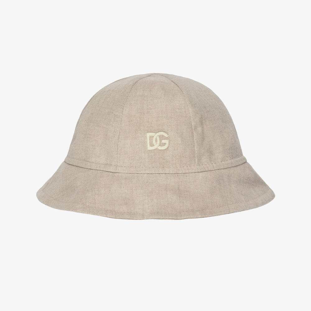 Dolce & Gabbana-Boys Beige Linen Hat with Embroidered Logo | Childrensalon
