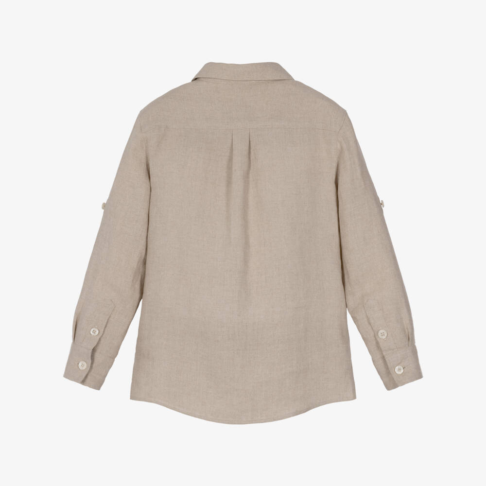 Dolce & Gabbana-Boys Beige Linen Shirt with DG Embroidery | Childrensalon