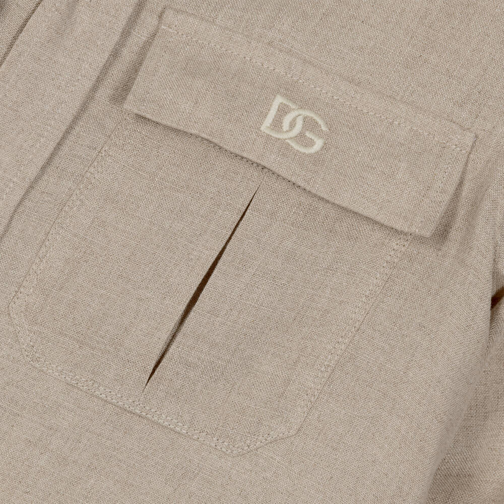 Dolce & Gabbana-Boys Beige Linen Shirt with DG Embroidery | Childrensalon