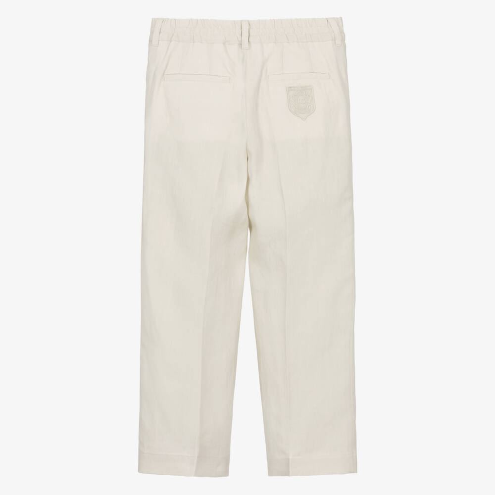 Dolce & Gabbana-Boys Beige Linen Trousers with DG Logo Crest | Childrensalon