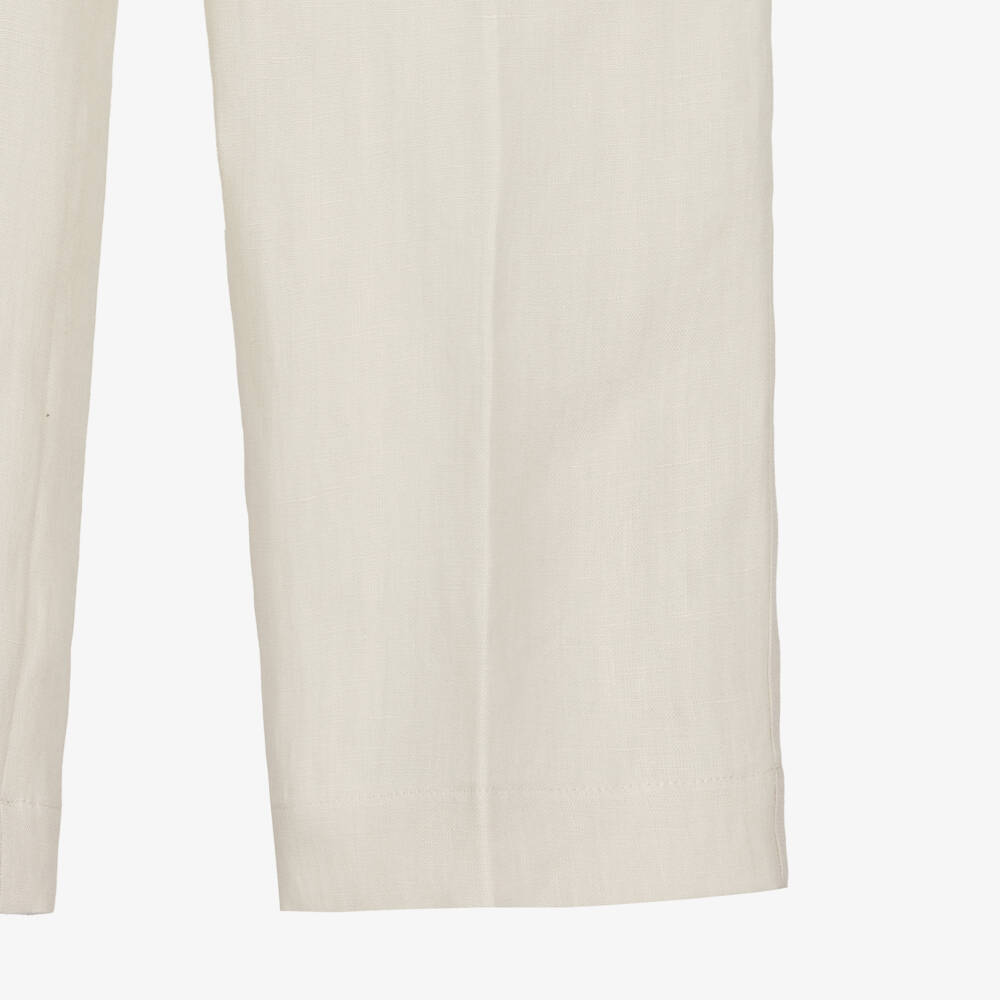 Dolce & Gabbana-Boys Beige Linen Trousers with DG Logo Crest | Childrensalon
