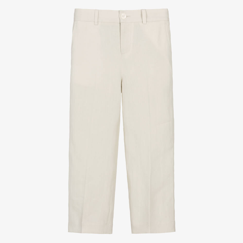 Dolce & Gabbana-Boys Beige Linen Trousers with DG Logo Crest | Childrensalon