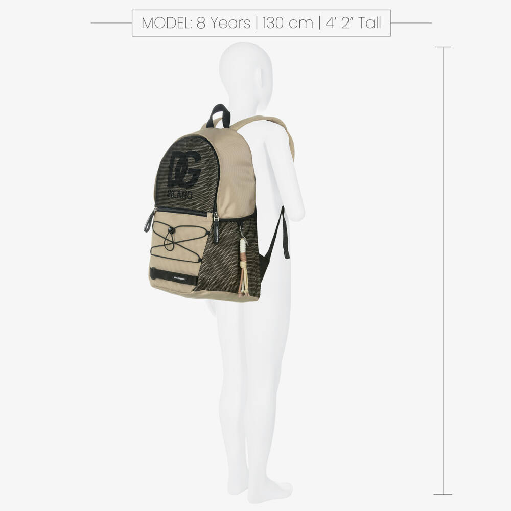 Dolce & Gabbana-Boys Beige Nylon Canvas & Mesh DG Logo Backpack (49.5cm) | Childrensalon