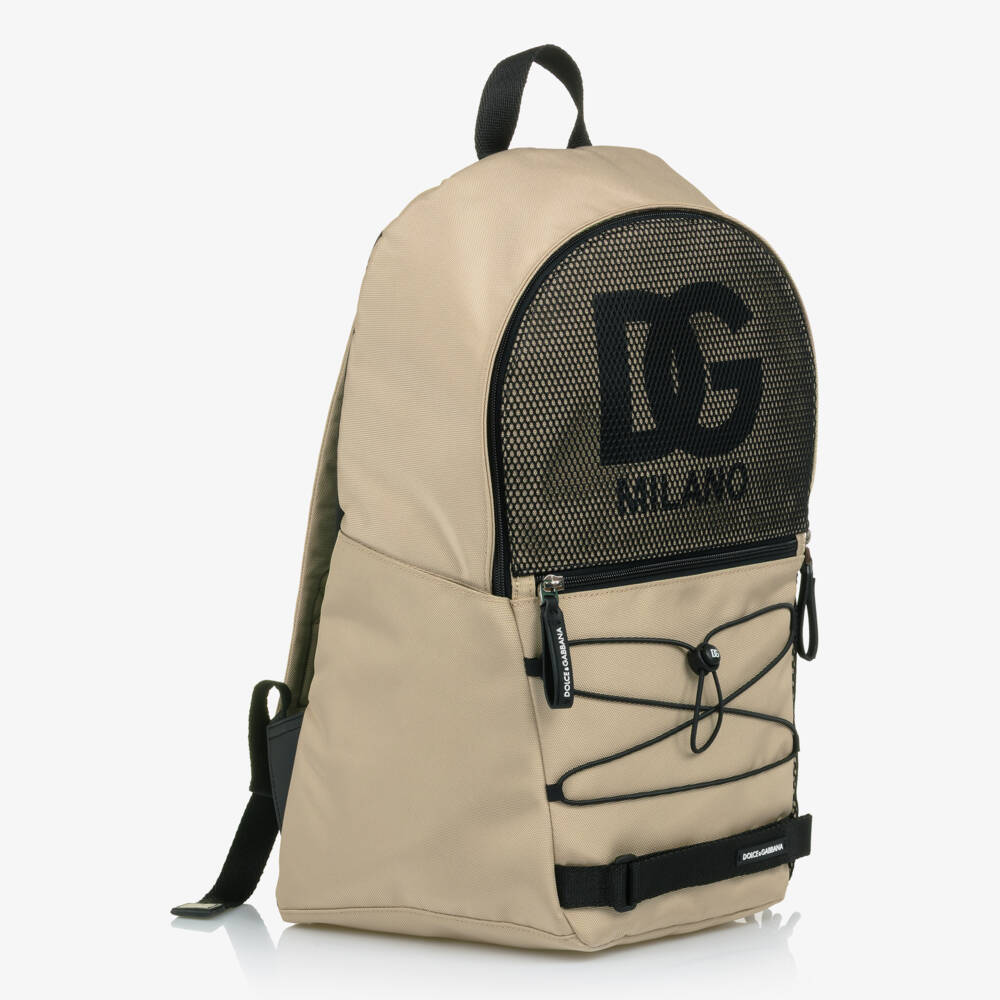 Dolce & Gabbana-Boys Beige Nylon Canvas & Mesh DG Logo Backpack (49cm) | Childrensalon