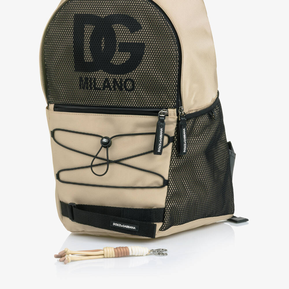 Dolce & Gabbana-Boys Beige Nylon Canvas & Mesh DG Logo Backpack (49cm) | Childrensalon