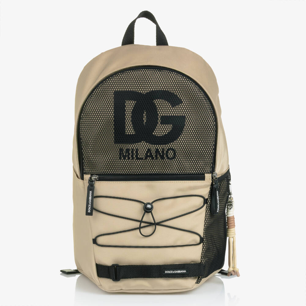 Dolce & Gabbana-Boys Beige Nylon Canvas & Mesh DG Logo Backpack (49cm) | Childrensalon