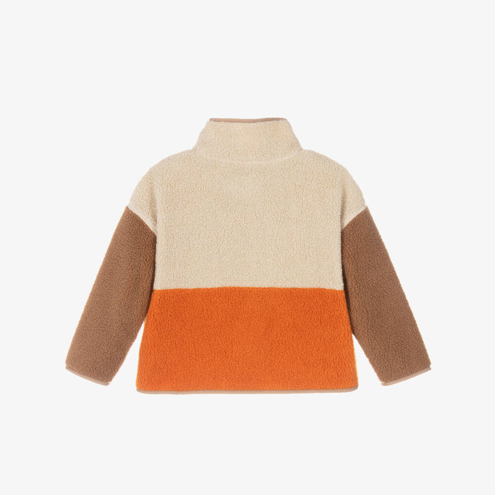 Dolce & Gabbana-Boys Beige & Orange Sherpa Fleece Jacket with DG Logo | Childrensalon