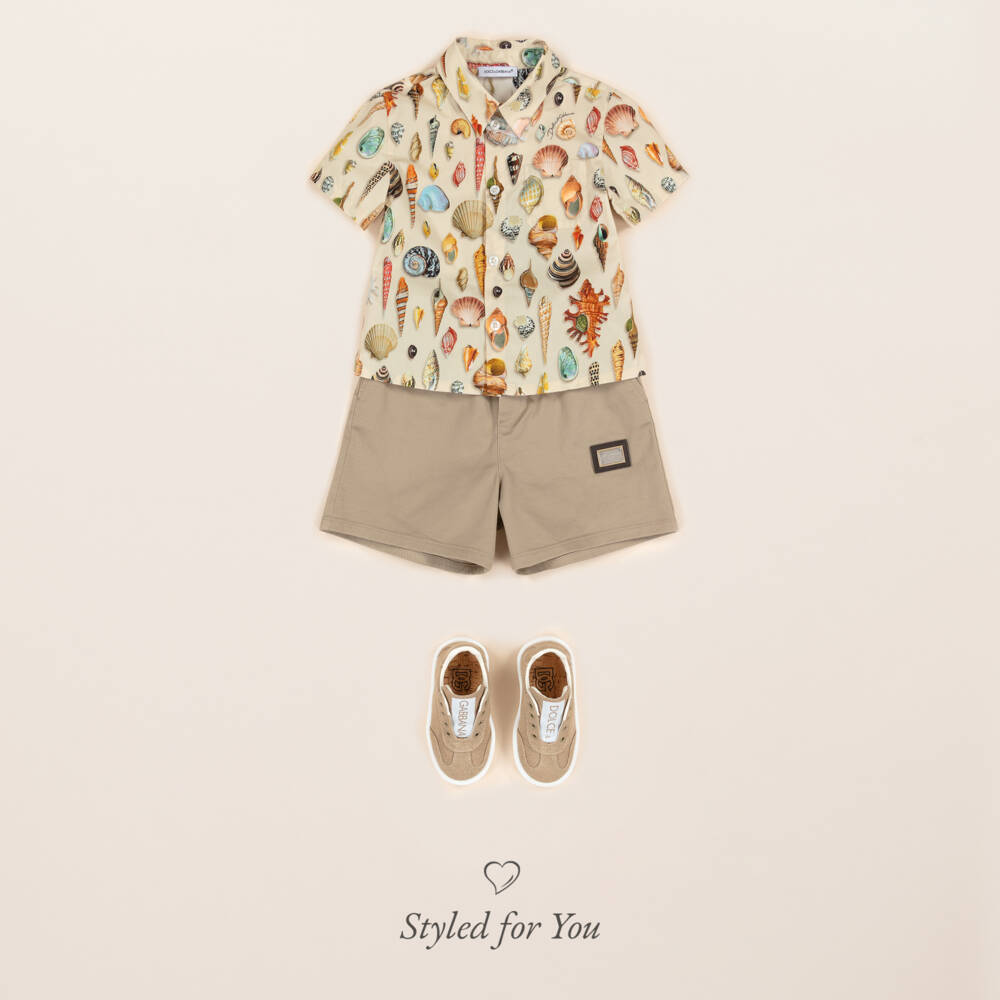 Dolce & Gabbana-Boys Beige Sea Shell Print Cotton Shirt | Childrensalon