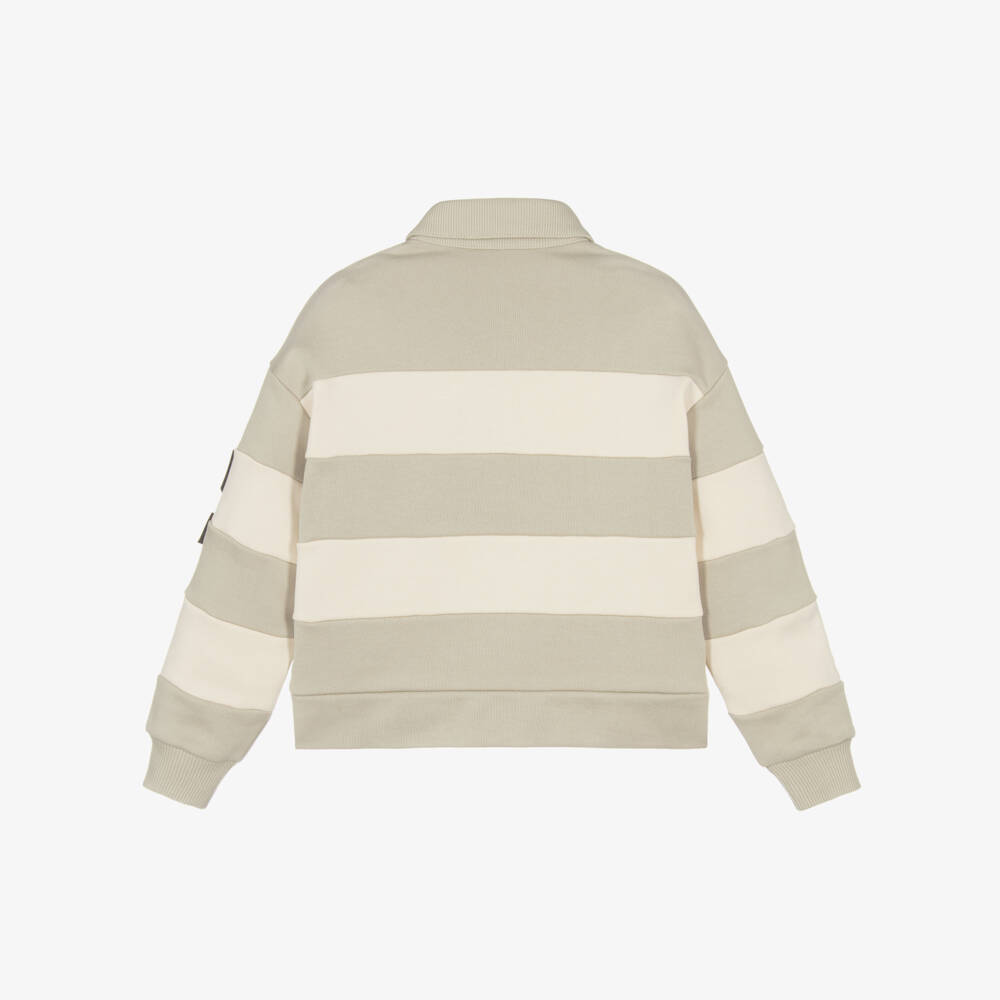 Dolce & Gabbana-Boys Beige Striped Cotton Collared Sweatshirt | Childrensalon