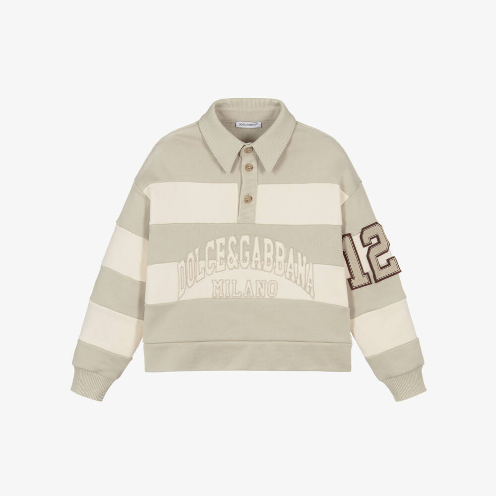Dolce & Gabbana-Boys Beige Striped Cotton Collared Sweatshirt | Childrensalon