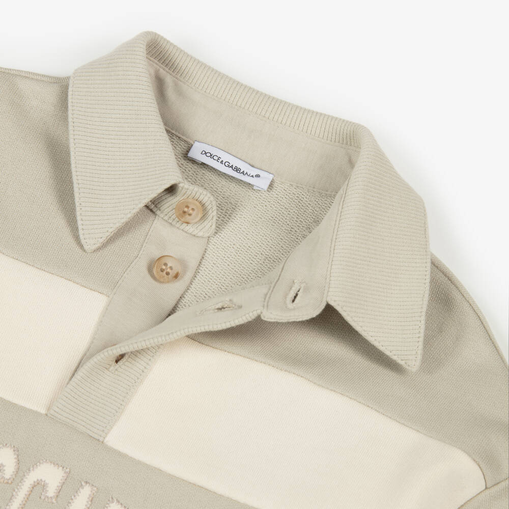 Dolce & Gabbana-Boys Beige Striped Cotton Collared Sweatshirt | Childrensalon
