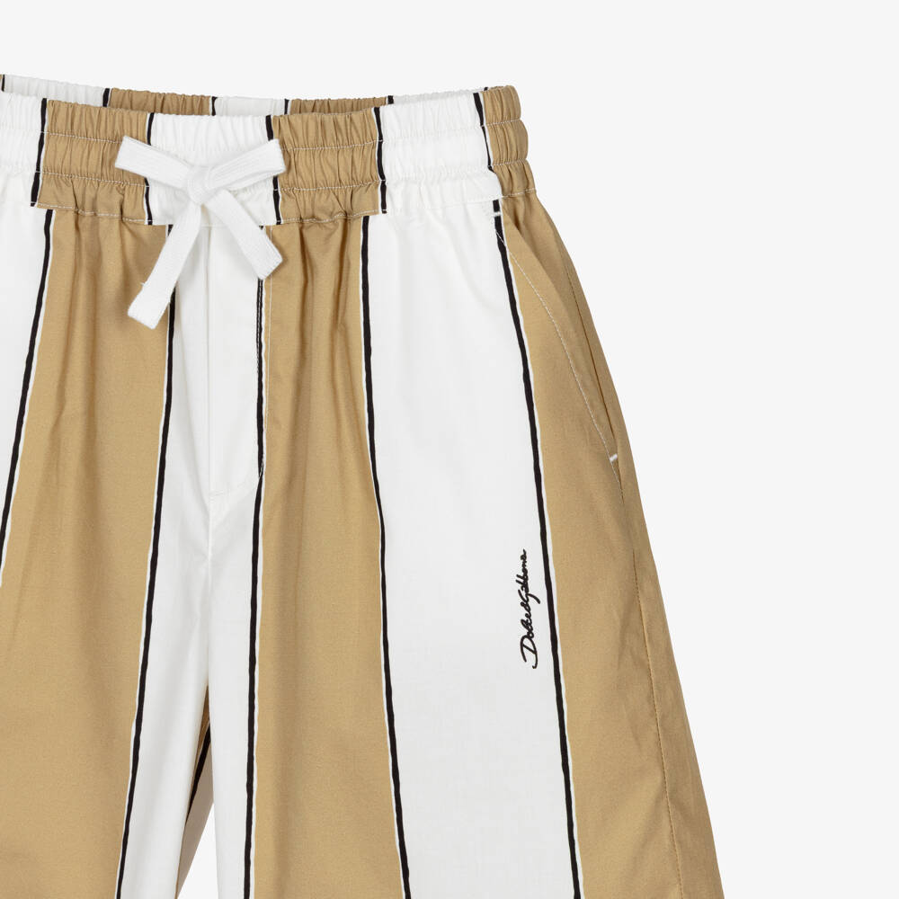 Dolce & Gabbana-Boys Beige & White Striped Poplin Shorts | Childrensalon