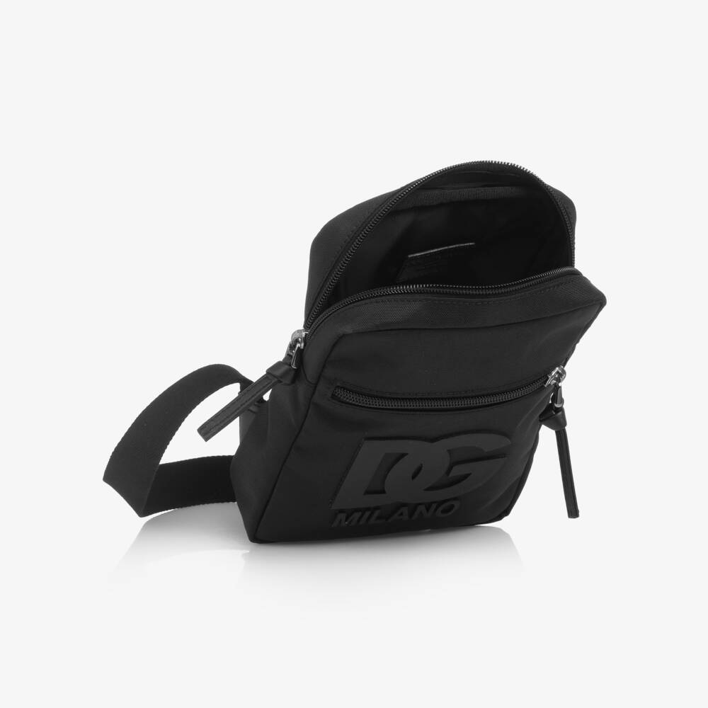 Dolce & Gabbana-Boys Black Canvas DG Logo Crossbody Bag (21cm) | Childrensalon
