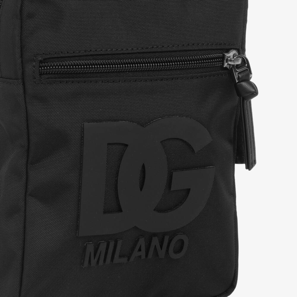Dolce & Gabbana-Boys Black Canvas DG Logo Crossbody Bag (21cm) | Childrensalon