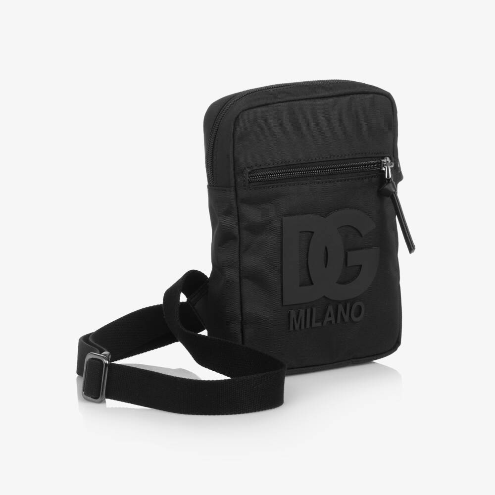 Dolce & Gabbana-Boys Black Canvas DG Logo Crossbody Bag (21cm) | Childrensalon