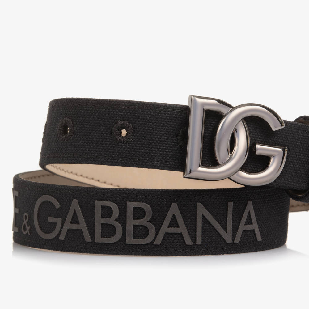 Dolce & Gabbana-Boys Black Canvas Logo Belt with DG Logo Buckle | Childrensalon
