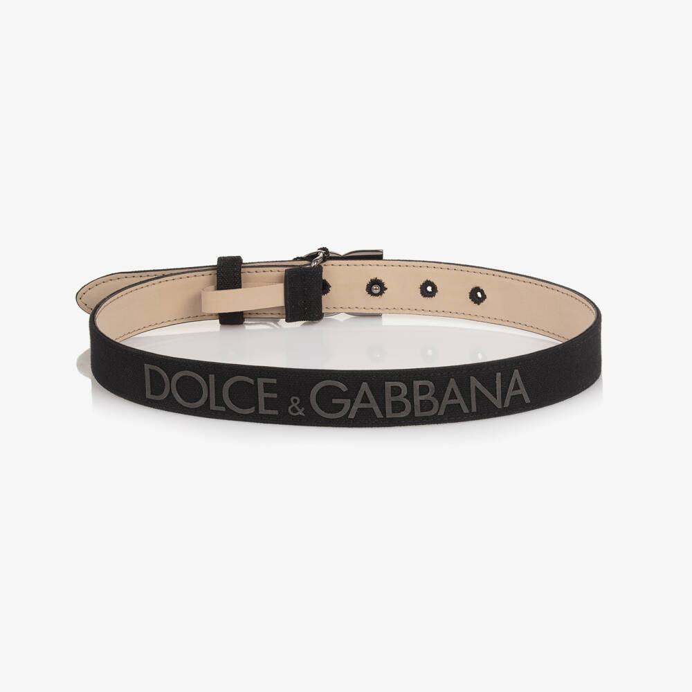 Dolce & Gabbana-Boys Black Canvas Logo Belt with DG Logo Buckle | Childrensalon