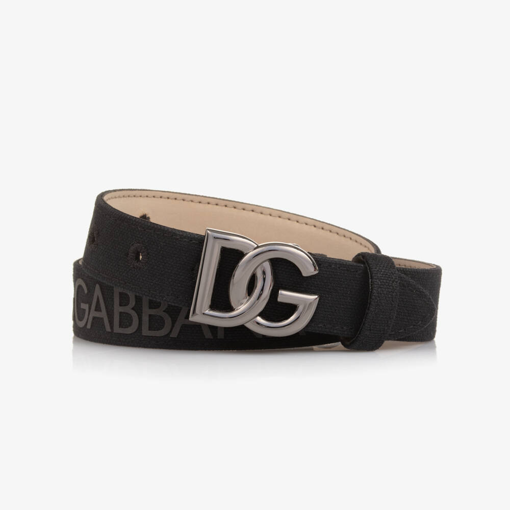 Dolce & Gabbana-Boys Black Canvas Logo Belt with DG Logo Buckle | Childrensalon