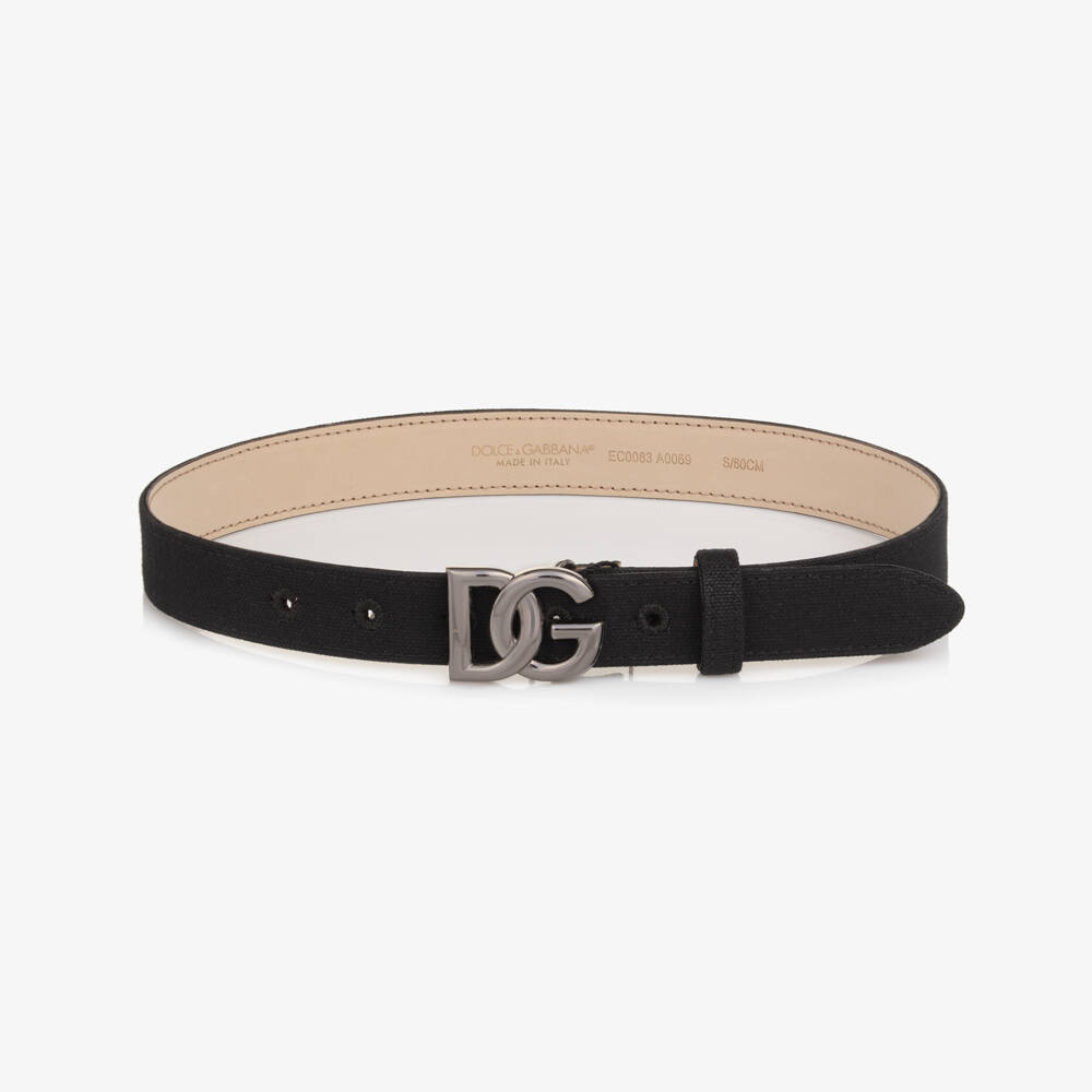 Dolce & Gabbana-Boys Black Canvas Logo Belt with DG Logo Buckle | Childrensalon