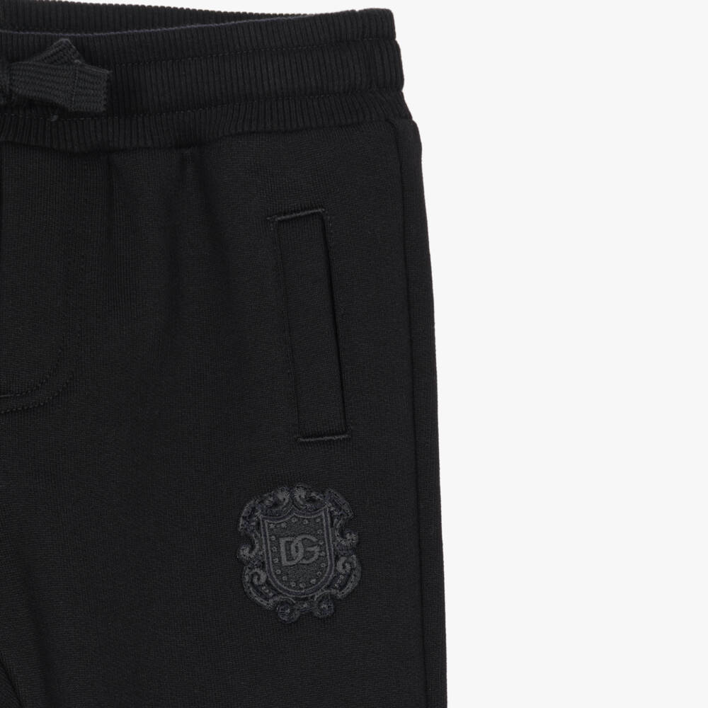Dolce & Gabbana-Boys Black Cotton DG Crest Logo Joggers | Childrensalon