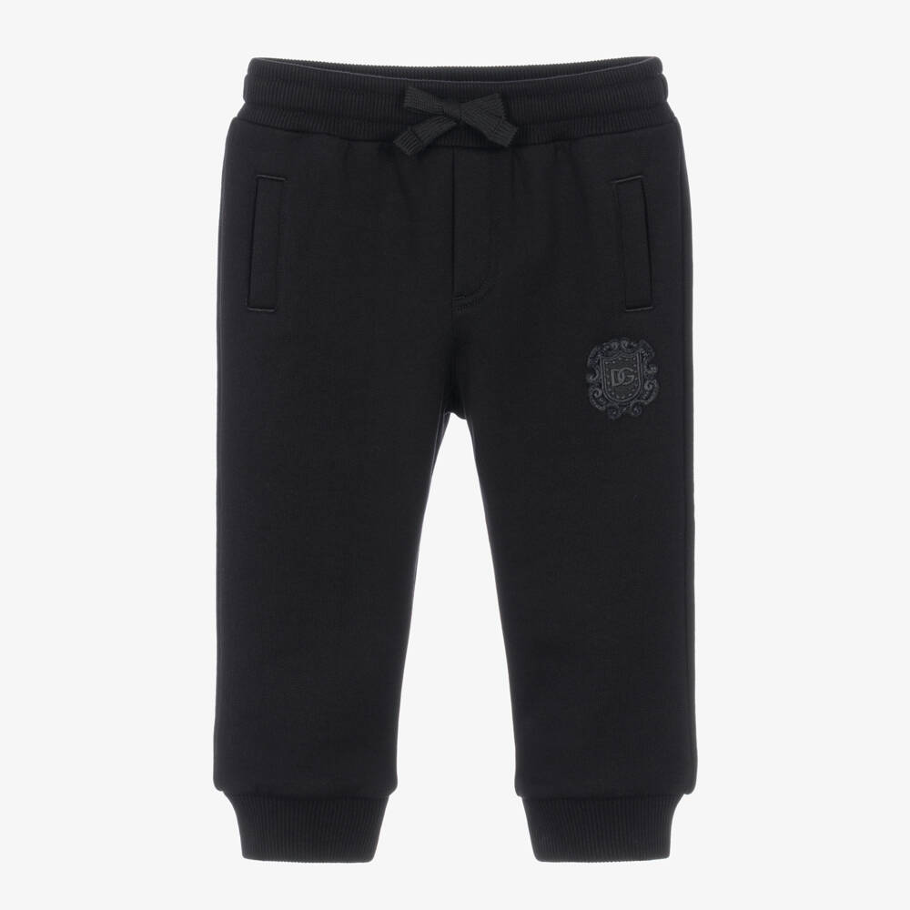 Dolce & Gabbana-Boys Black Cotton DG Crest Logo Joggers | Childrensalon