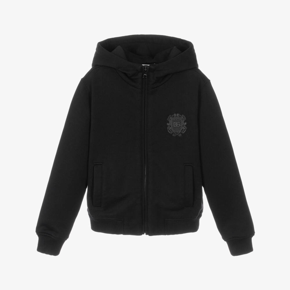 Dolce & Gabbana-Boys Black Cotton DG Crest Logo Zip-Up Hoodie | Childrensalon