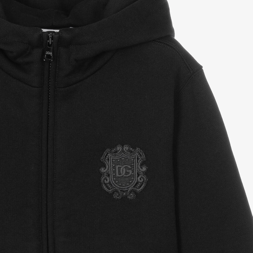 Dolce & Gabbana-Boys Black Cotton DG Crest Logo Zip-Up Hoodie | Childrensalon