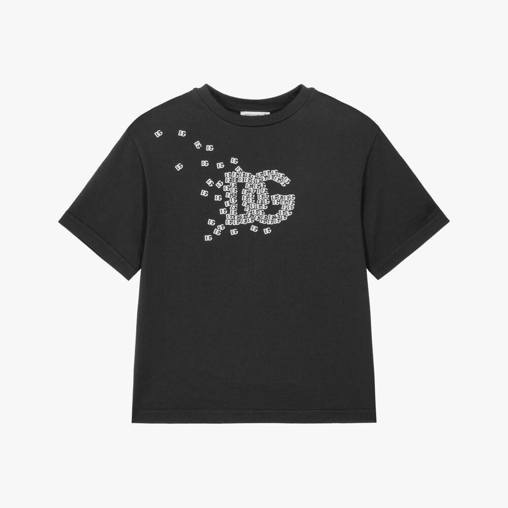 Dolce & Gabbana-Boys Black Cotton DG Logo T-Shirt  | Childrensalon