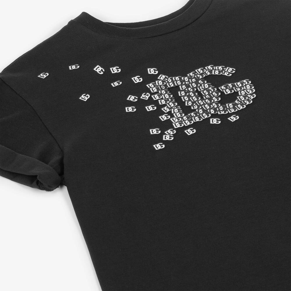 Dolce & Gabbana-Boys Black Cotton DG Logo T-Shirt | Childrensalon