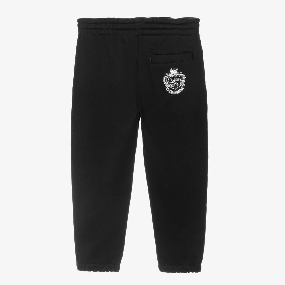 Dolce & Gabbana-Boys Black Cotton Jersey Drawstring Joggers with Crest Logo | Childrensalon