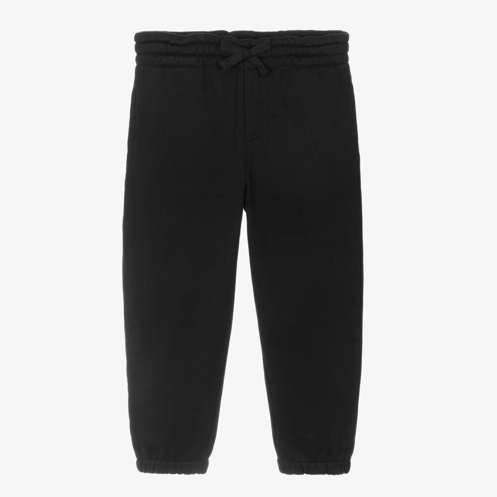 Dolce & Gabbana-Boys Black Cotton Jersey Drawstring Joggers with Crest Logo | Childrensalon