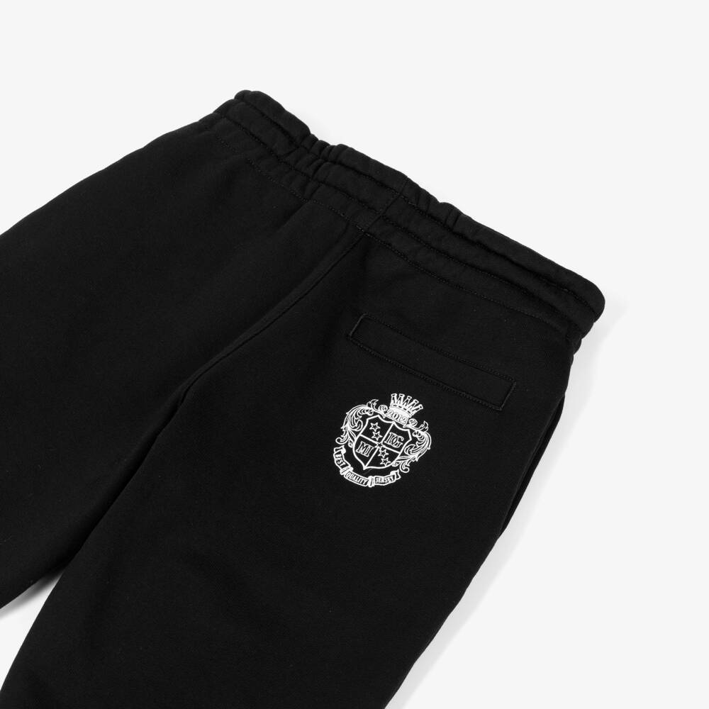 Dolce & Gabbana-Boys Black Cotton Jersey Drawstring Joggers with Crest Logo | Childrensalon