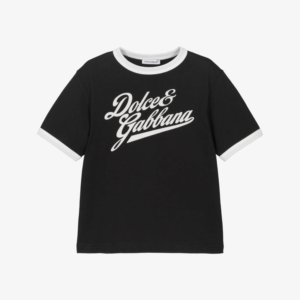 Dolce & Gabbana-Boys Black Cotton Jersey Flocked Logo T-Shirt | Childrensalon
