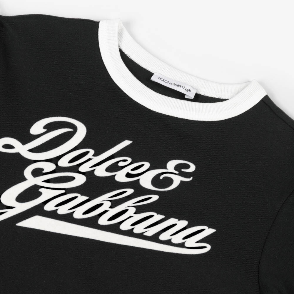 Dolce & Gabbana-Boys Black Cotton Jersey Flocked Logo T-Shirt | Childrensalon