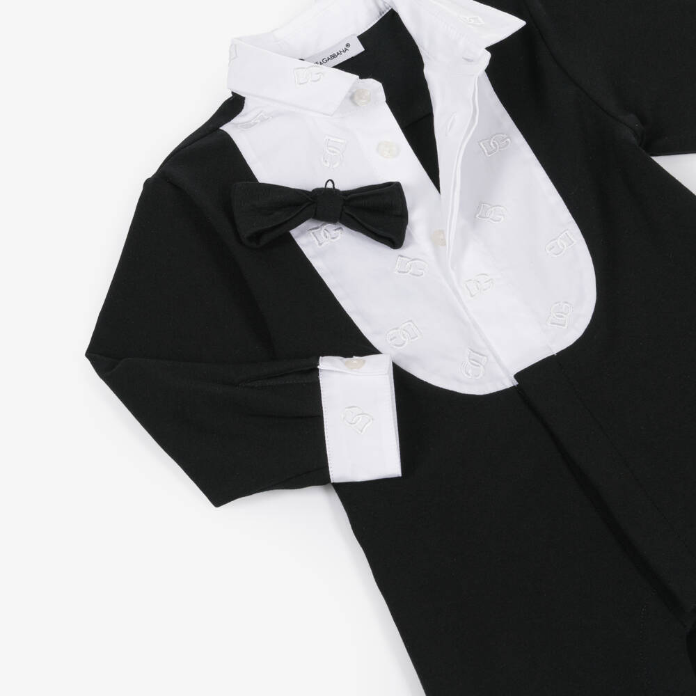 Dolce & Gabbana-Boys Black Cotton Jersey Tuxedo Babysuit | Childrensalon